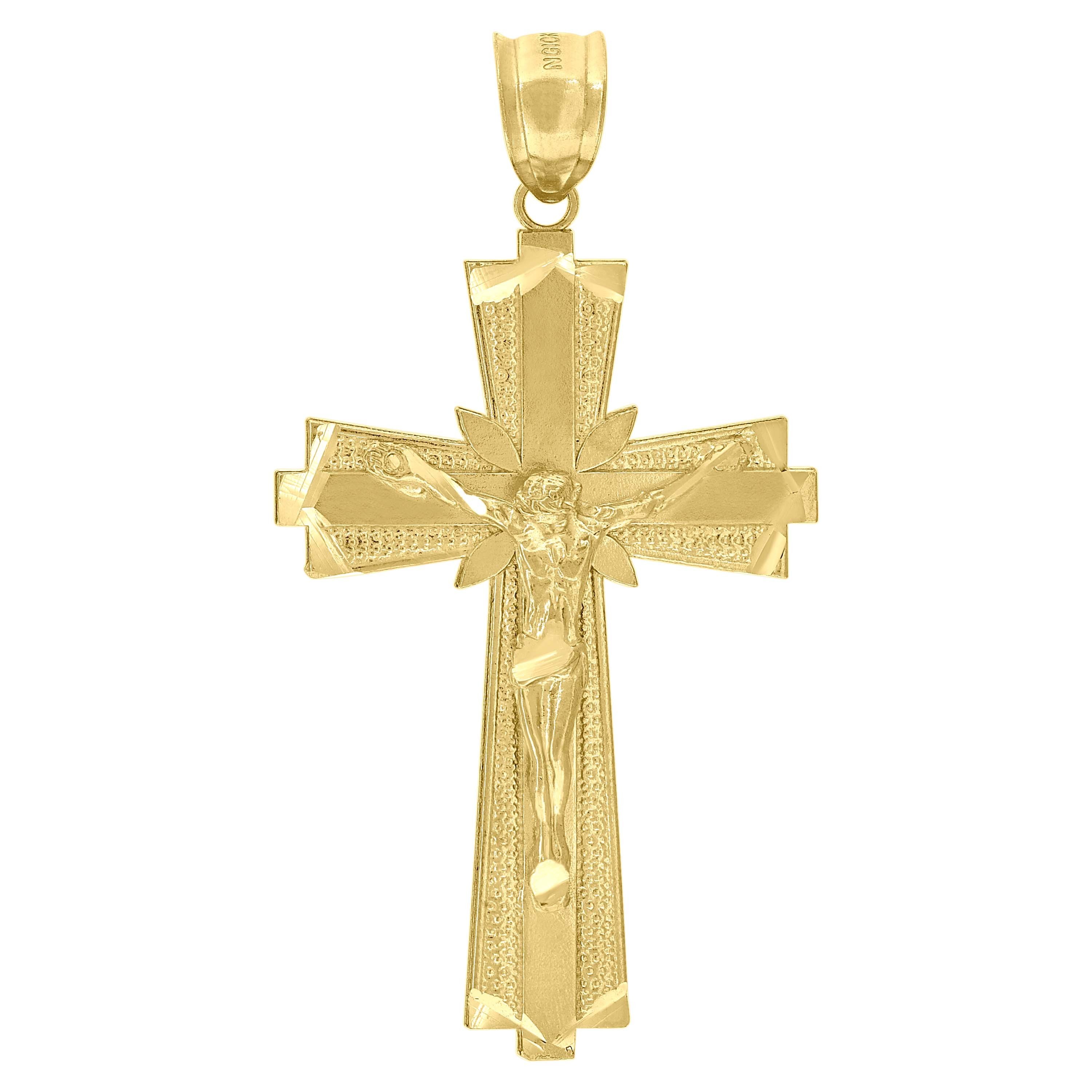 10kt 10k Yellow Gold Diamond-Cut Unisex Cross Crucifix Religious Charm Pendant